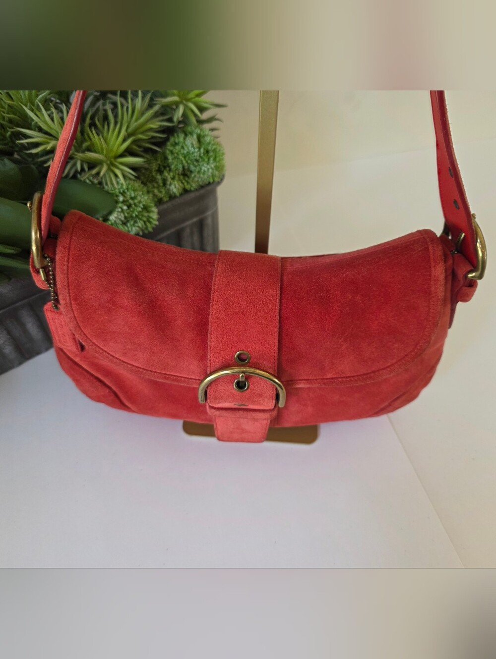 Vintage Coach Soho Large Rust Suede Buckle Flap Shoulder Bag Y2K - Picture 5 of 16